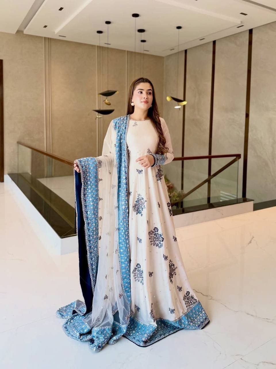 Stylish Look Star Georgette White Gown Bottom With Dupatta For Function Wear