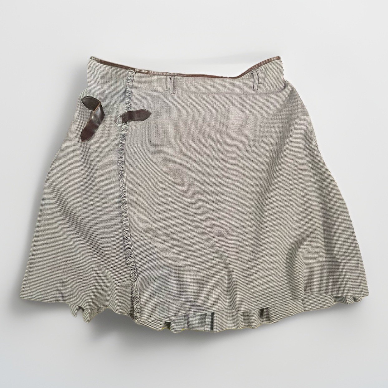 Jean Paul Gaultier Vintage Man Kilt Archival Herringbone Wool Leather 1990s Gray