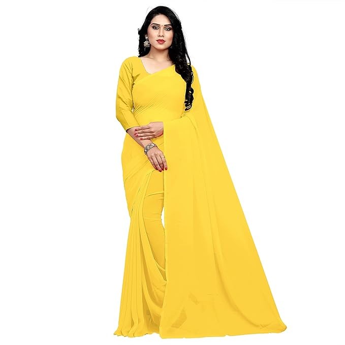 Sidhidata Women’s Georgette Saree With Unstitched Blouse Piece Yellow Pack Of 1