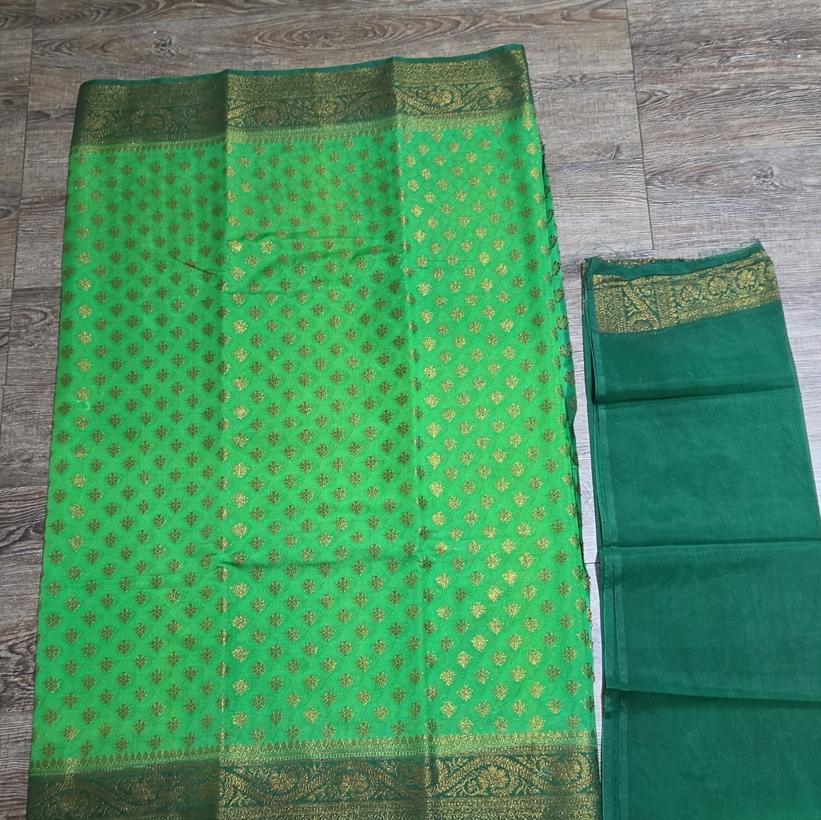 Vibrant Lime Green Art Silk Sari with Matching Blouse Piece