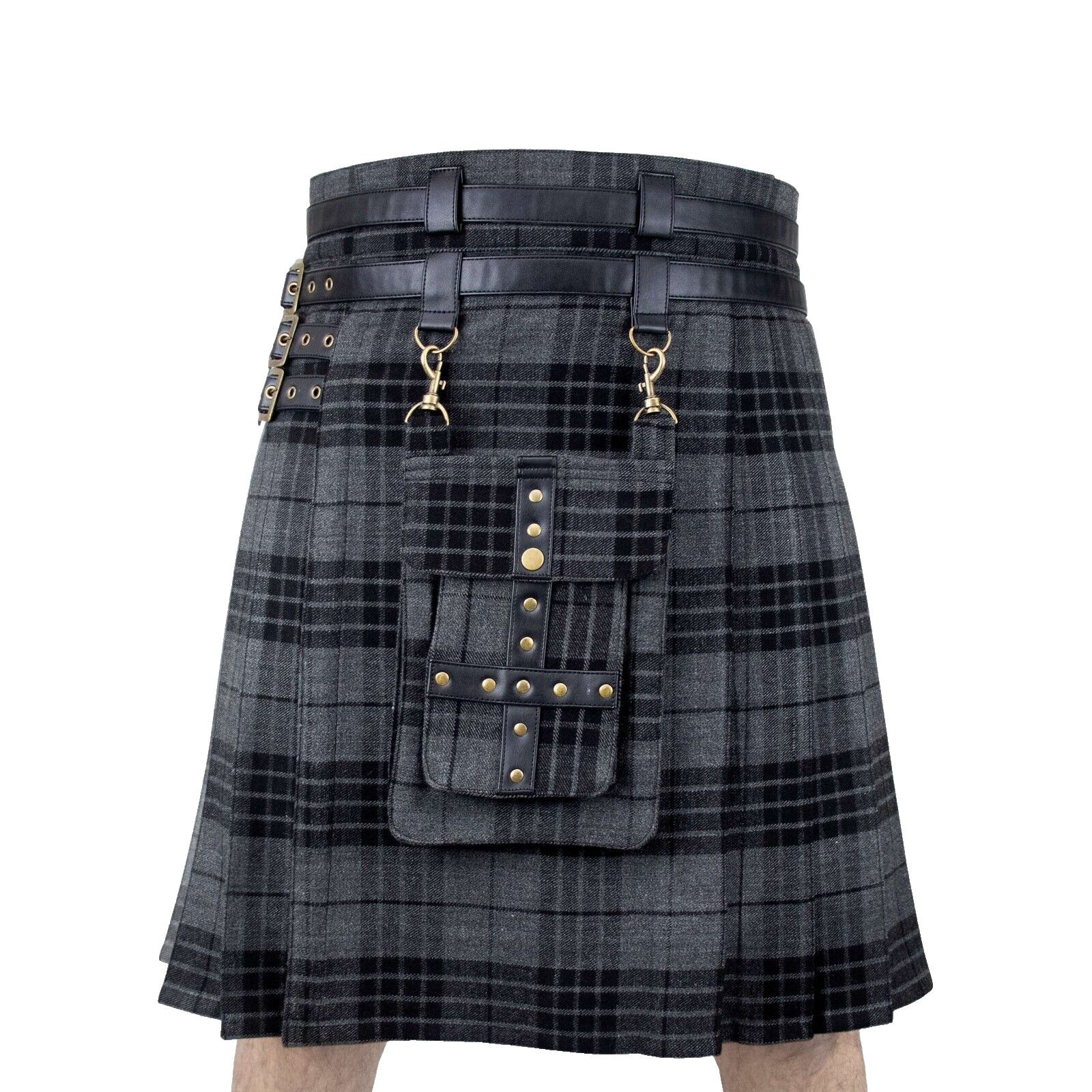 Grey Watch Tartan 16oz Utility DSS Kilts Men With Front Detachable Pocket Sz 44