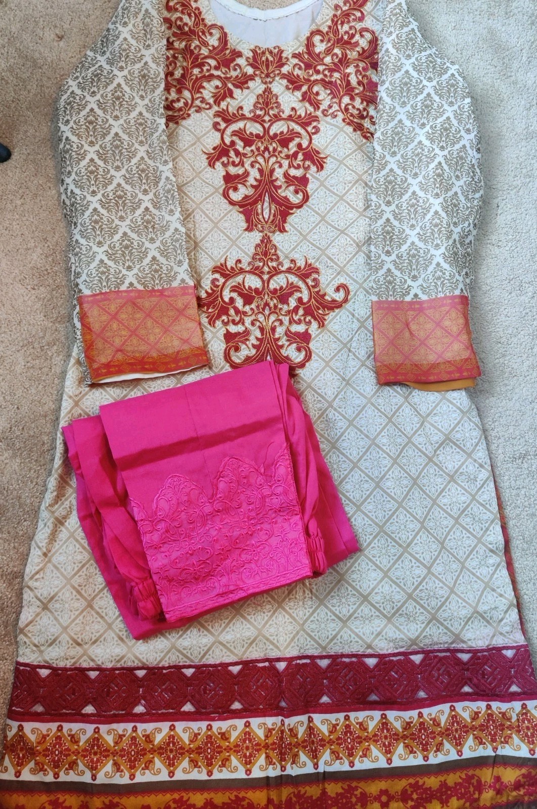Cotton Blend Salwar Kameez Multi-Color Embroidered Set with Dupatta