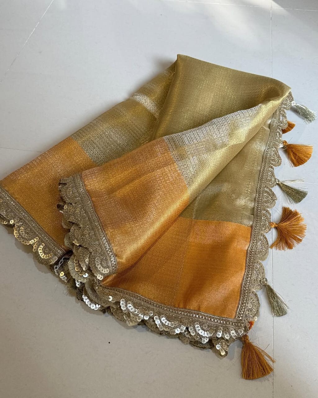 Premium Banarsi Soft Tissue Silk Saree Collection With Lace On Border