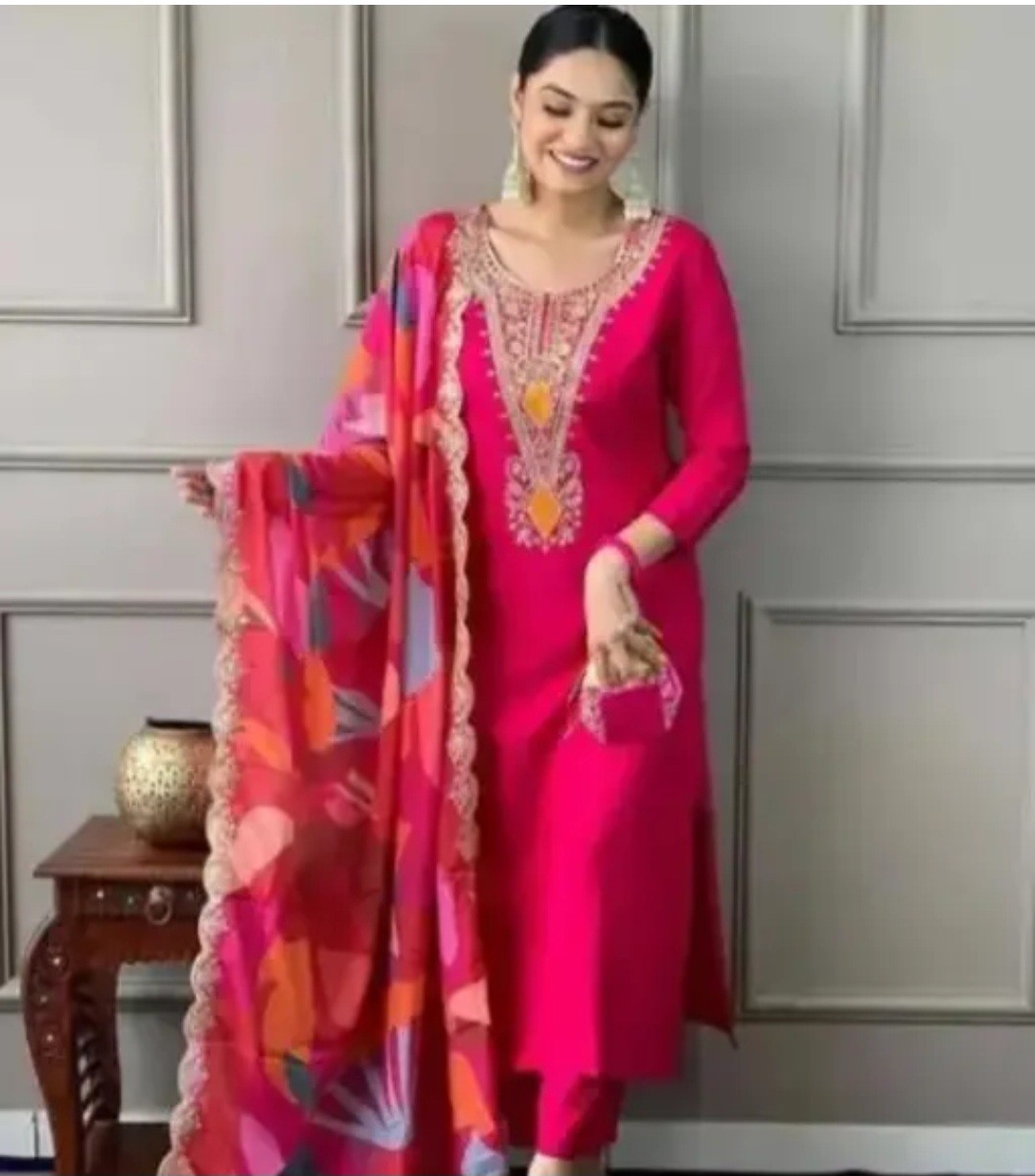 Women Designer Kurti With Pant & Dupatta Set.size S To 5xl.