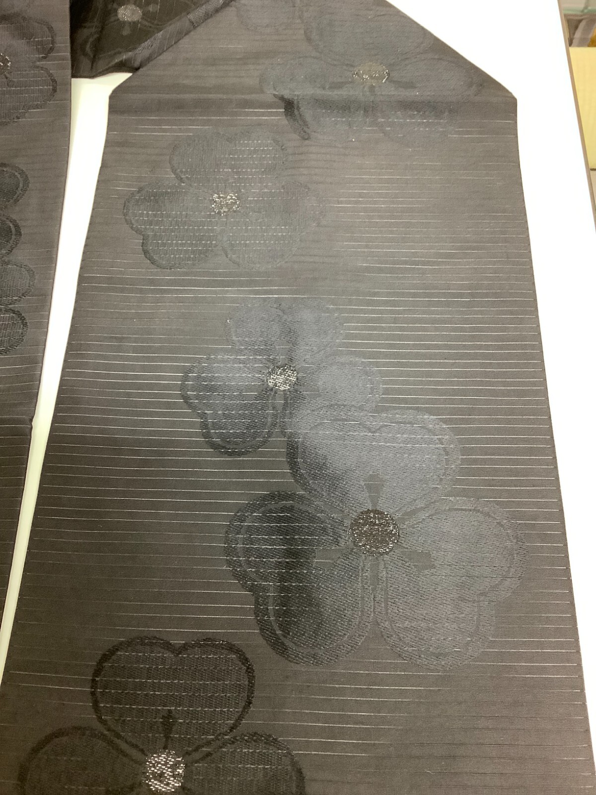 Japanese Vintage Kimono Nagoya Obi Pure silk black traditional flower 133×11.8in