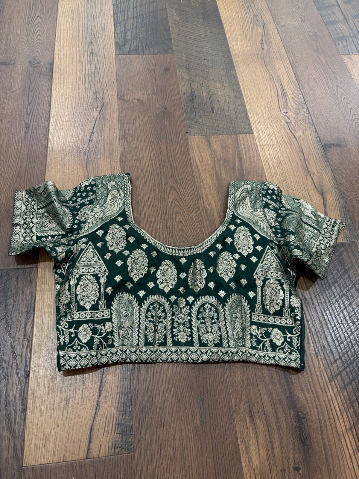Bottle Green Zari Design Full Stitched Blouse Size 36/38/40