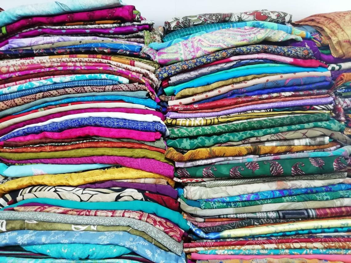 WHOLESALE LOT OF INDIAN WEDDING ART SILK CRAFT PRINTED SAREE FABRIC SOFT SARI 5Y