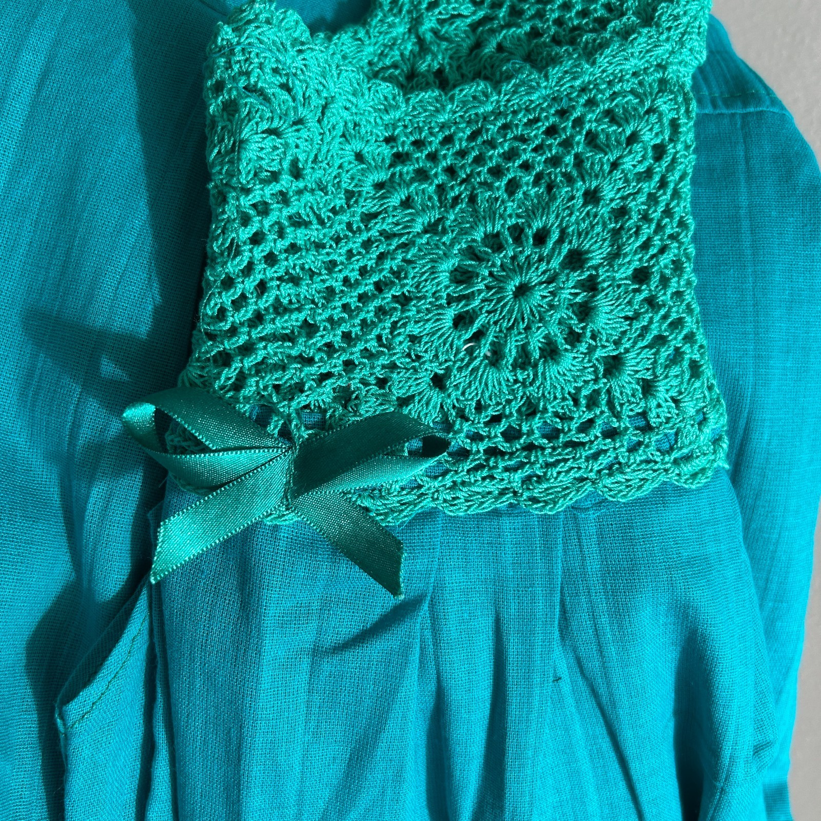 Artisanal Mexican Women’s Summer dress made with cotton manta and crochet work,