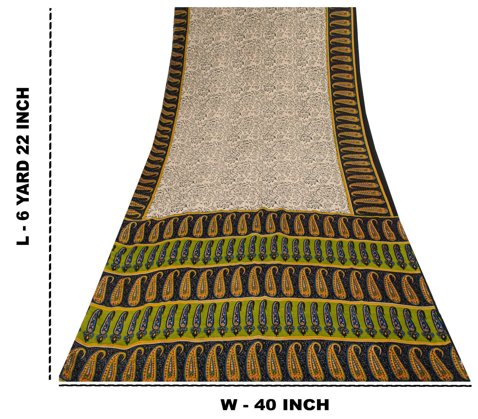 Sanskriti Vintage Off-White-Black Moss Crepe Saree Printed Fabric 6.5+Yard Sari