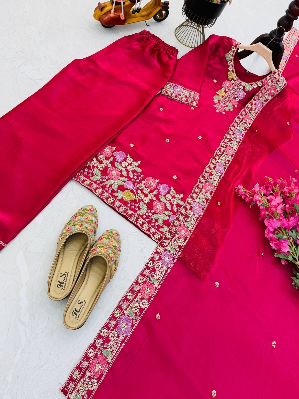 Stunning Look Heavy Silk Pink Top Palazzo With Dupatta For Functional Wear