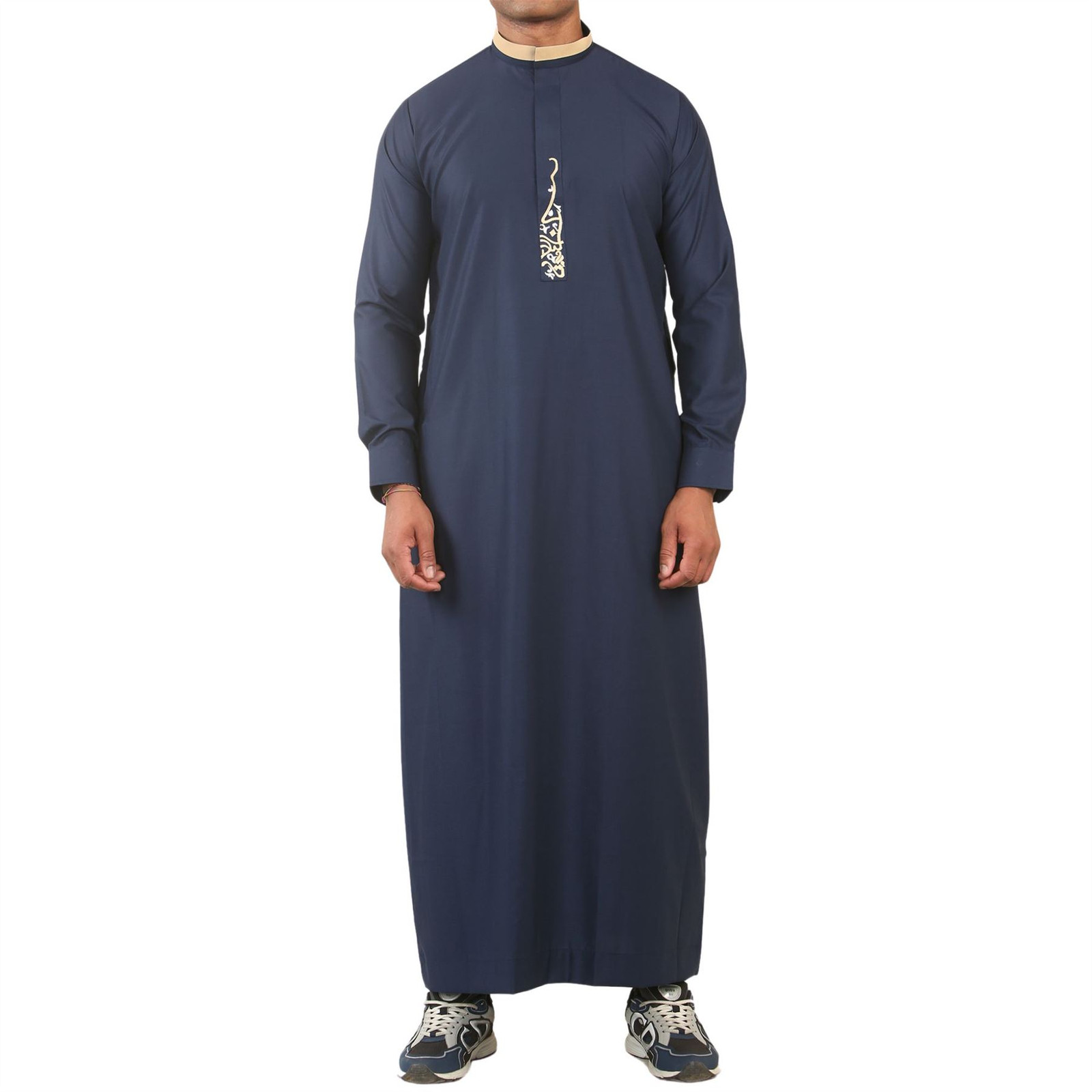 ED-200 – Men’s Navy Nehru Round Collar Embroidery Thobe
