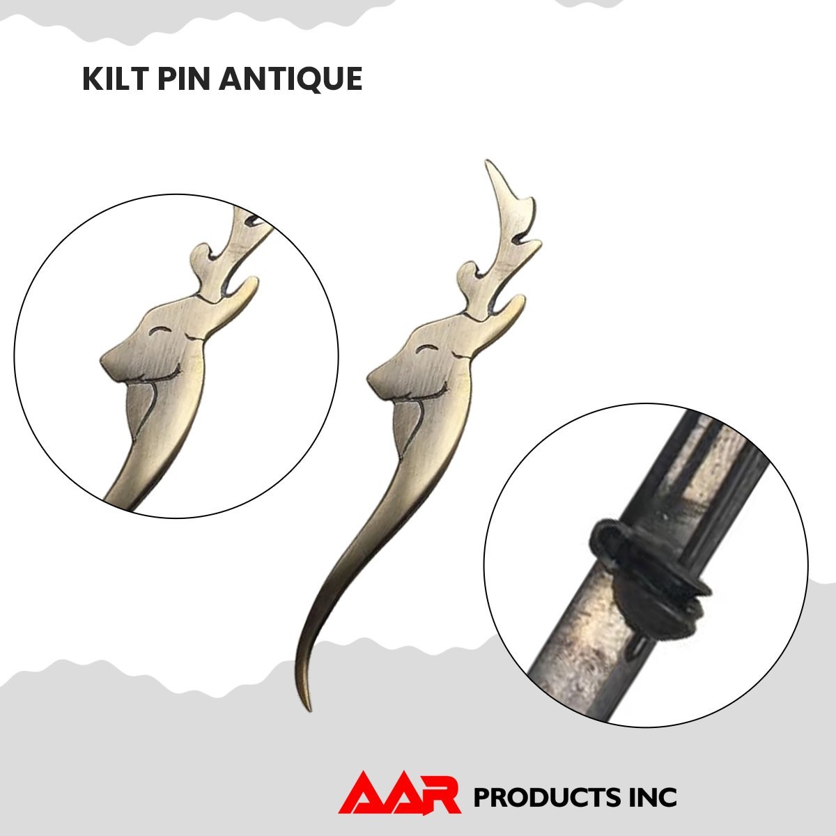 Scottish Stag Head Kilt Pin Brass Antique Finish 4.5″ Highland Kilt Pin Brooch