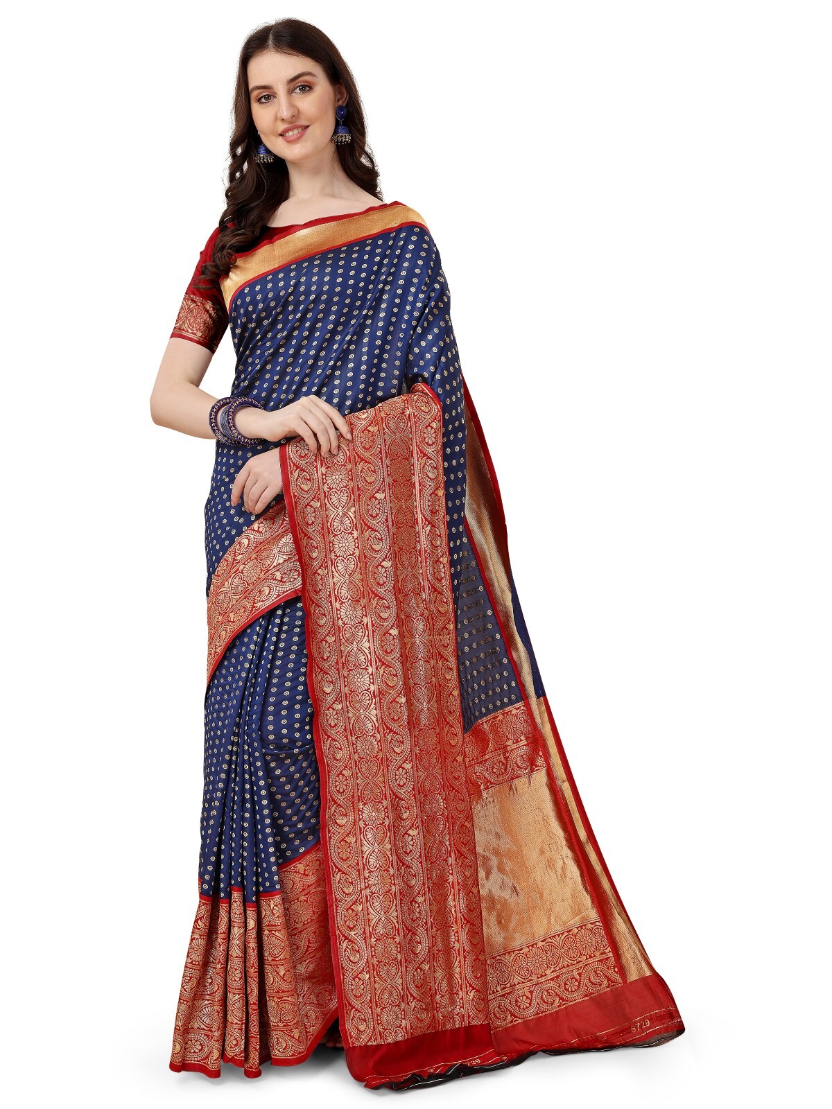 Areca designer Blue Bindi Silk saree blouses for women Saree Cut 5.5 Meter