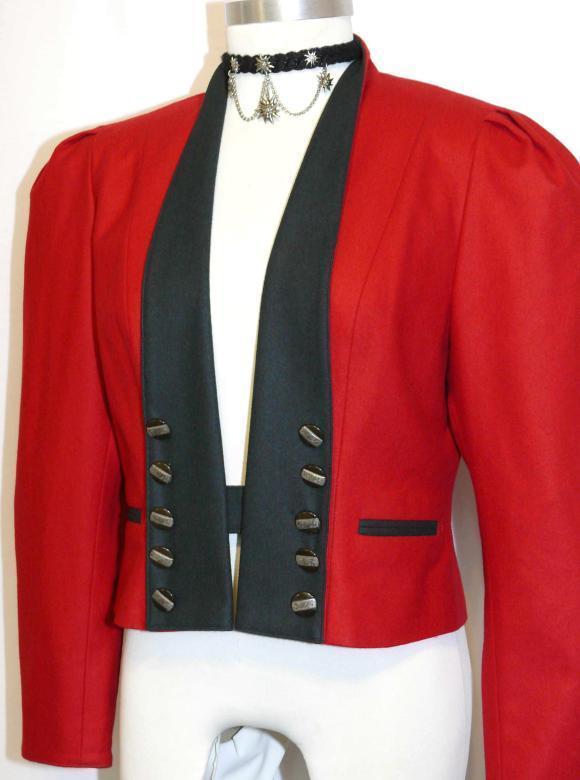 RED ~ WOOL Women German Winter Dress Suit Skirt Pants Dirndl JACKET Coat / 4 XS