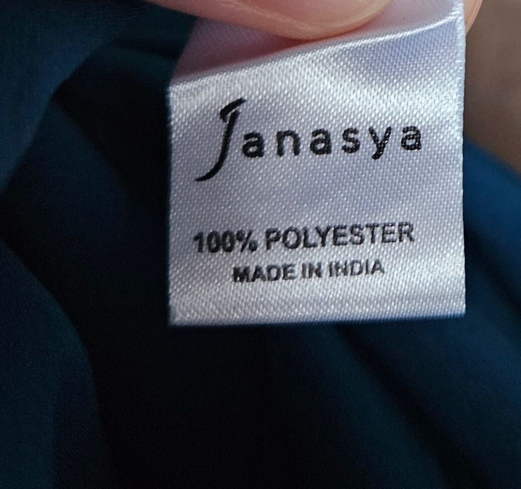 Janasya Womens Turquoise Blue & Gold Crepe Kurta Tassel Tie Neck Size Large