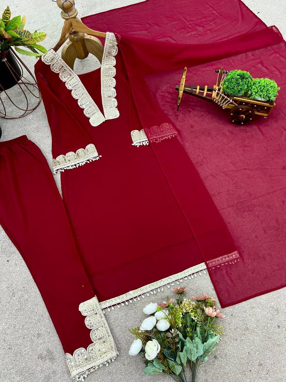 Function Wear Heavy Viscose Velvet Maroon Salwar Kameez With Dupatta For Women