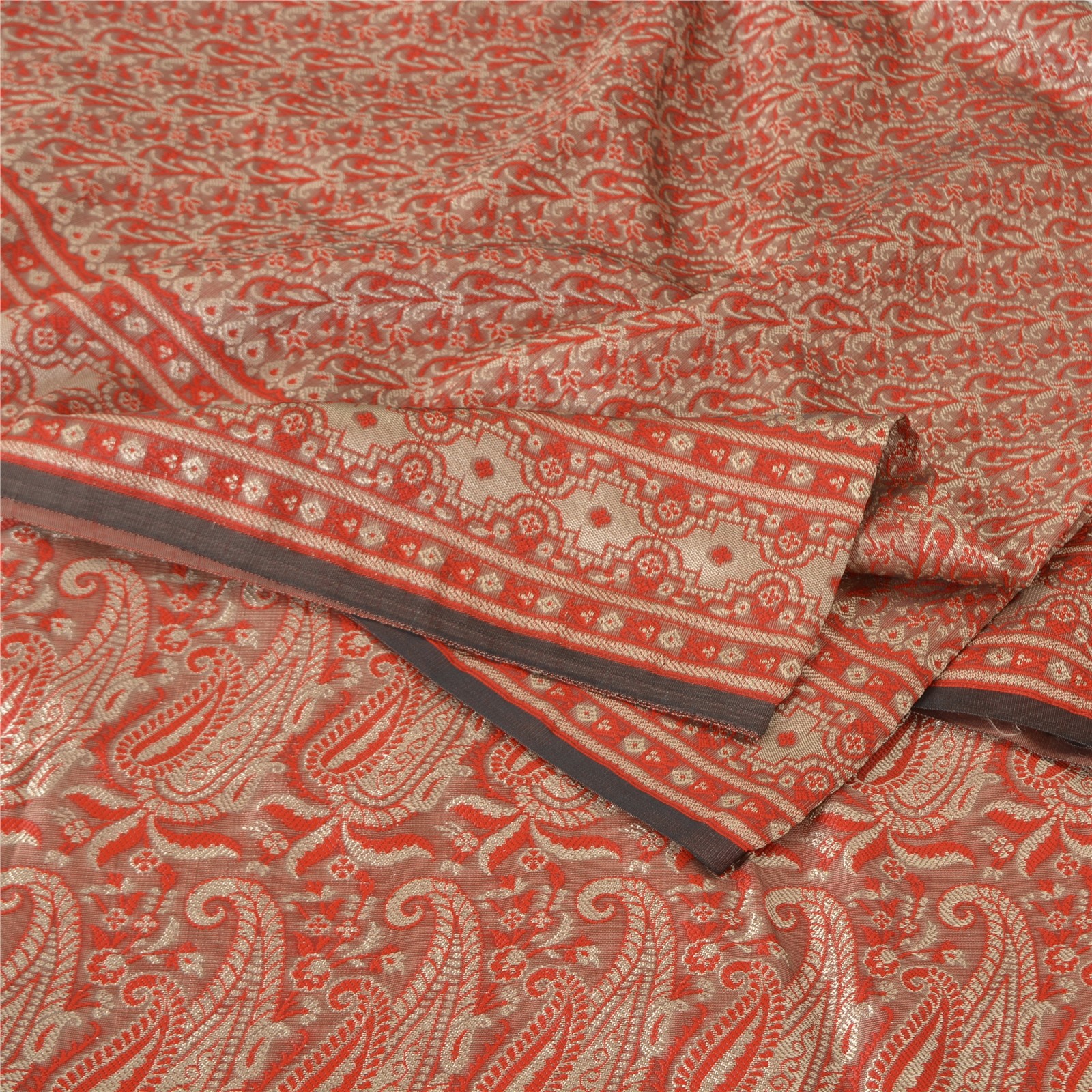 Sanskriti Vintage Red Sarees Blend Silk Brocade Banarasi Woven Fabric Craft Sari