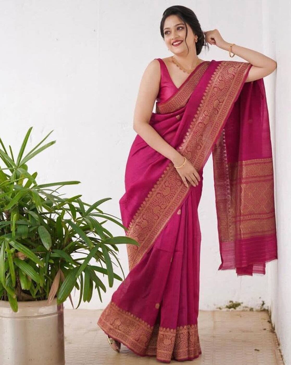 Sari Women’s Woven Design Banarasi Style Soft Lichi Silk Saree With Blouse Piece