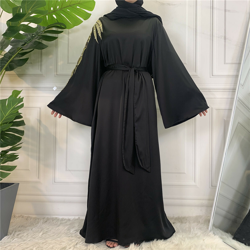 Luxury Satin Abaya Women Dubai Embrodiery Dress Muslim Islamic Party Gown S-2XL