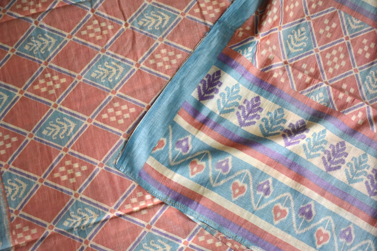 FNC Vintage Sambalpuri Ikat Red Sarees Handwoven Blend Silk Sari Fabric 5 YD