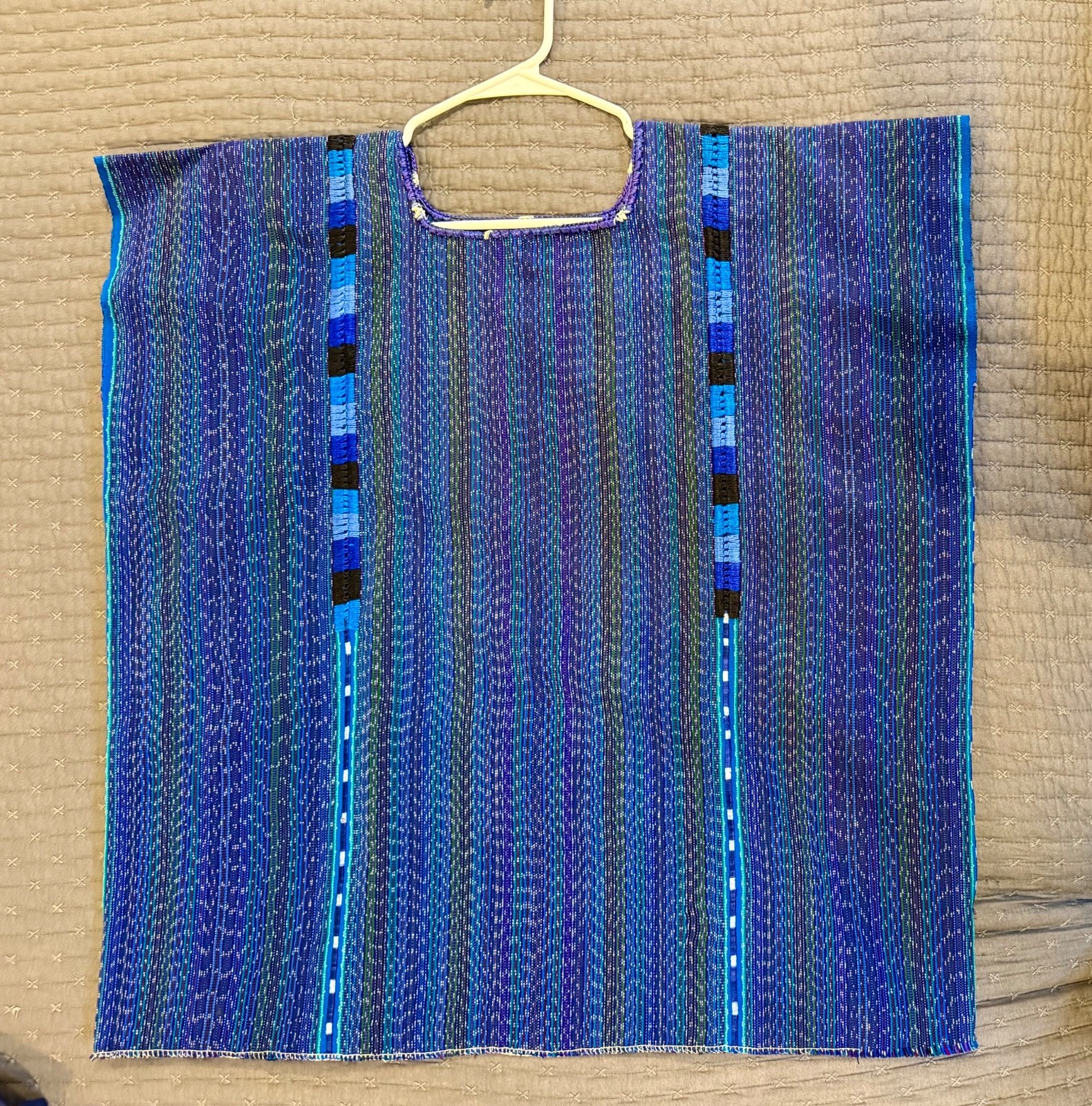 Woven Guatemalan huipil blouse blue w/embroidery L-XL