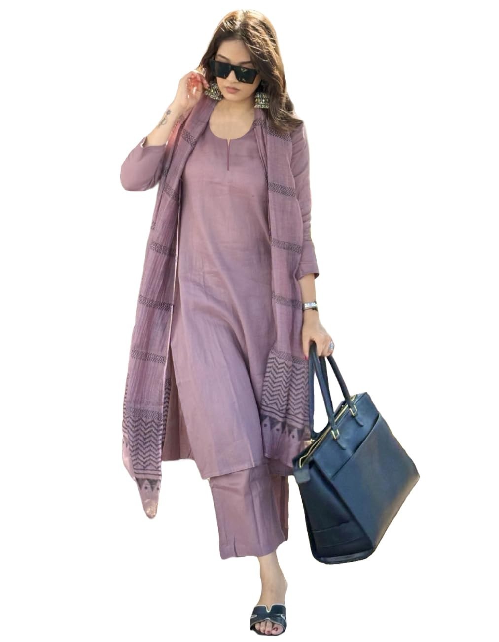 Women’s Rayon Blend Solid Straight Kurta with Pant & Dupatta