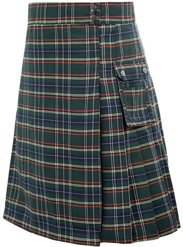 Utility Kilt Short Pants Men Tartan Pleated Strip Skirt Celtic Scottish Medieval