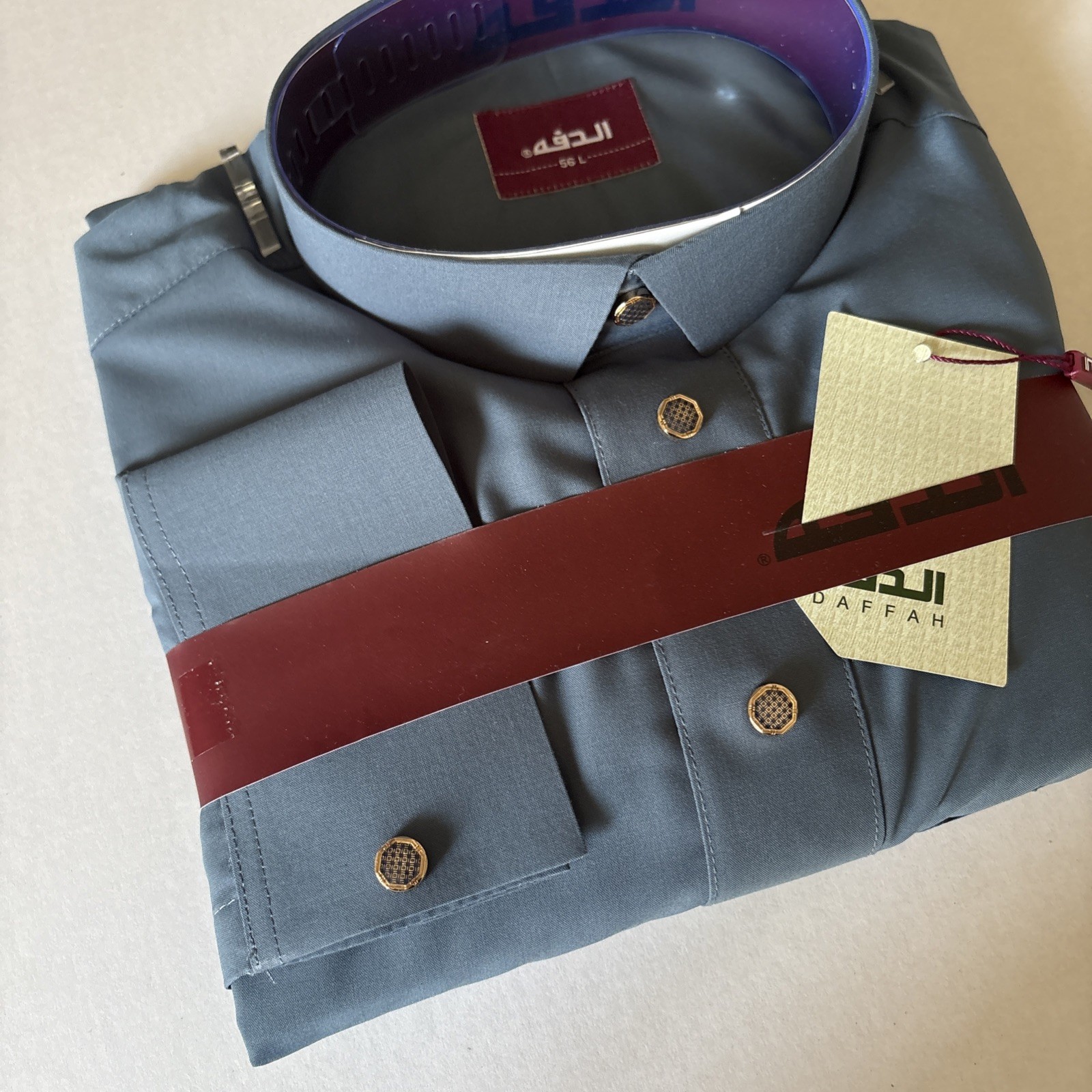 MEN Size 56L DAFFAH High Quality ALL SEASON Thobe CUFF SLEEVE SHIRT COLAR