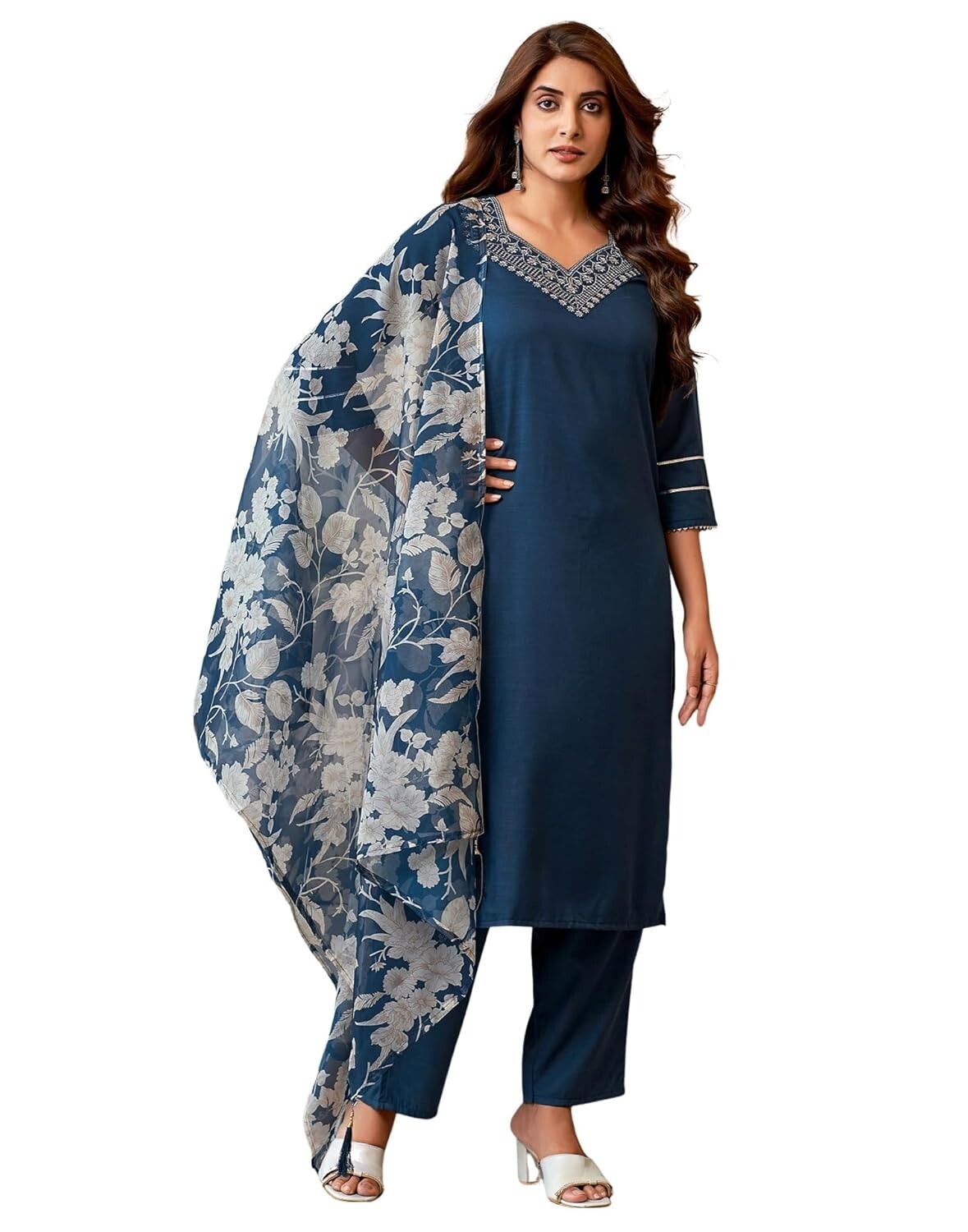 Women’s Rayon Viscose Embroidery Straight Kurta Pant with Dupatta