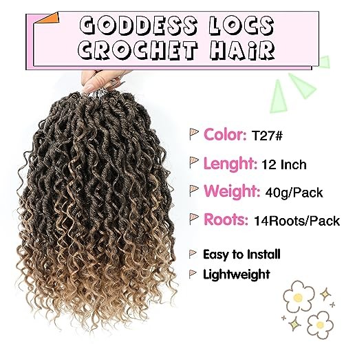 Goddess Locs Crochet Hair 12 Inch, 8 Packs New Faux 12 Inch (Pack of 8) T27#