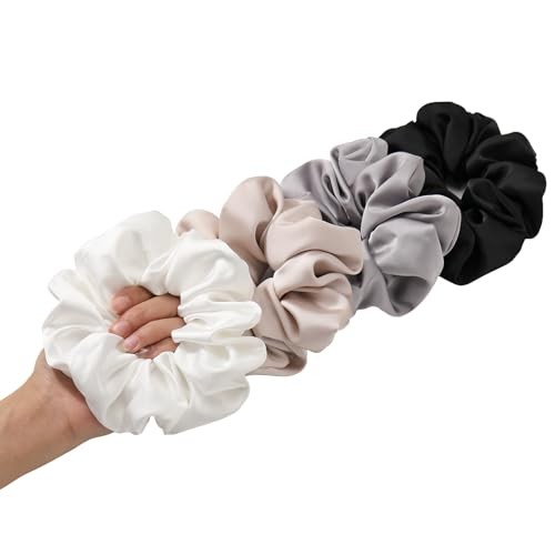 4PCS Large Satin Silk 1 Count (Pack of 4) Black White Silver Champagne