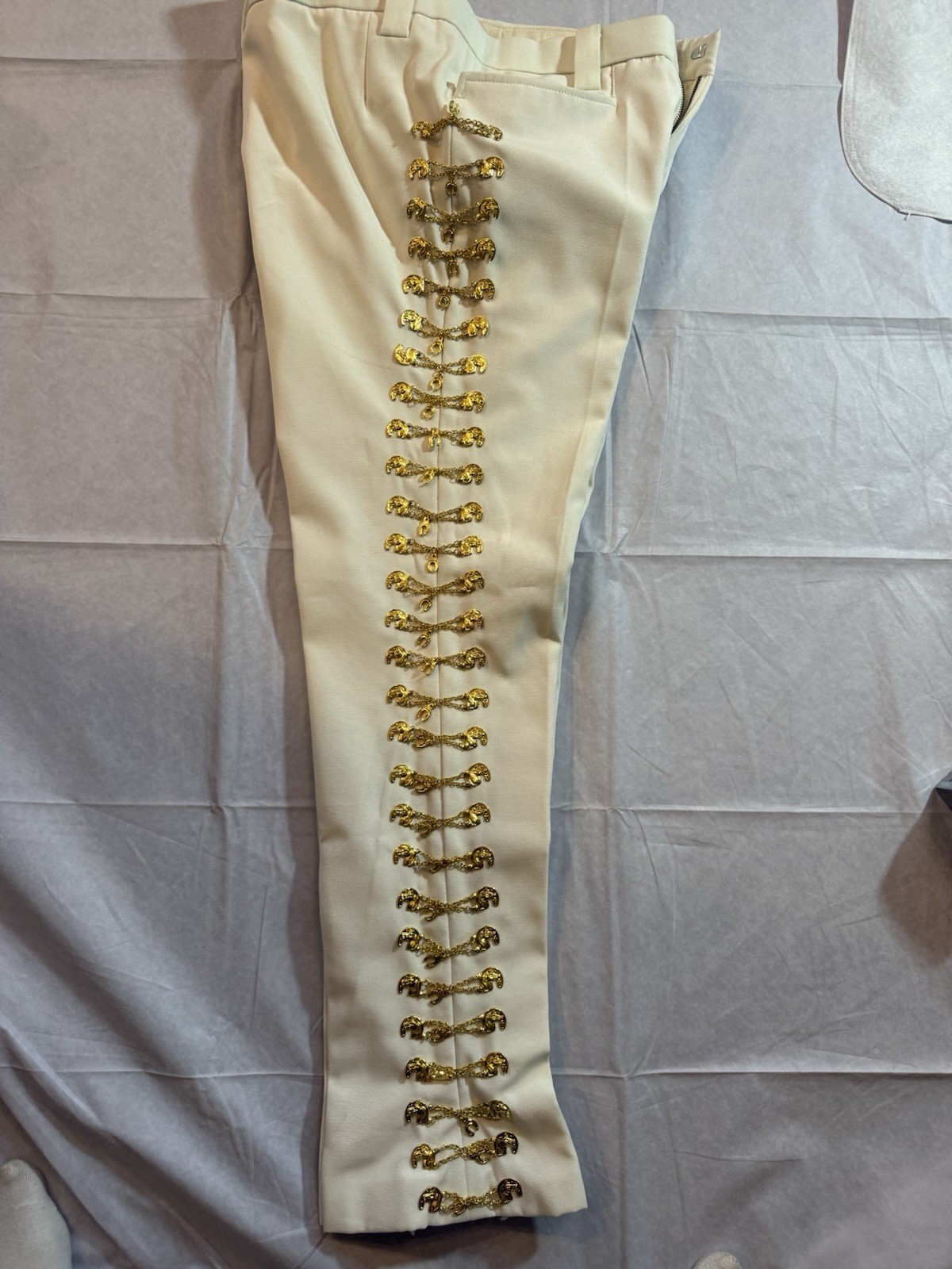 Authentic Traje De Charro Mariachi Suit White Gold Embroidered Groom Gala Outfit