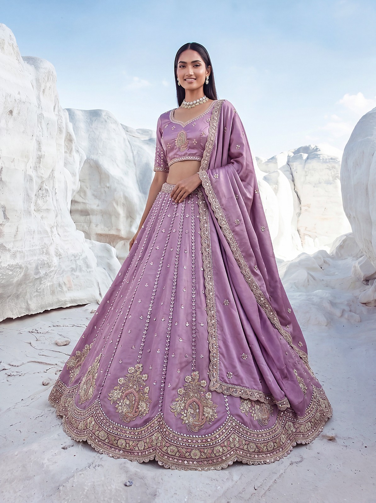 Women’s Cadbury Silk Lehenga Choli Floral Embroidery Festive Outfit