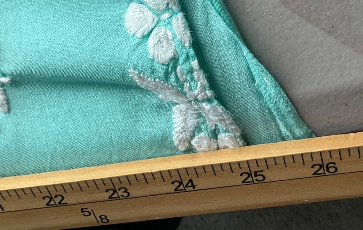 Handmade Large Flowy Aqua Coastal Embroidered Tunic Long Kurta Floral Boho