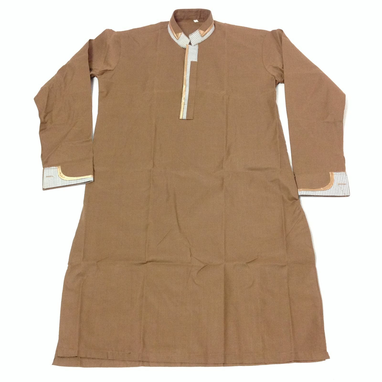 Boys Indian Pakistani Kurta Beige Long Sleeve Ethnic Shirt Traditional Wear L/XL