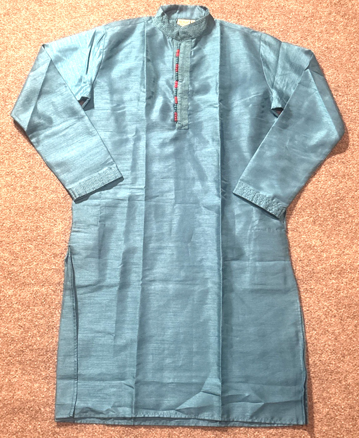SKAVIJ Top Mens Medium Art Silk Kurta Pajama Indian Traditional Ethnic Wear Blue