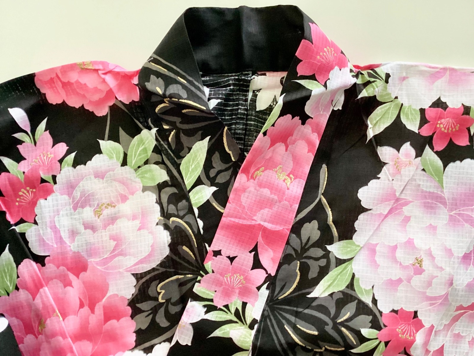 Japanese Yukata Women’s Black Peony 100% Cotton