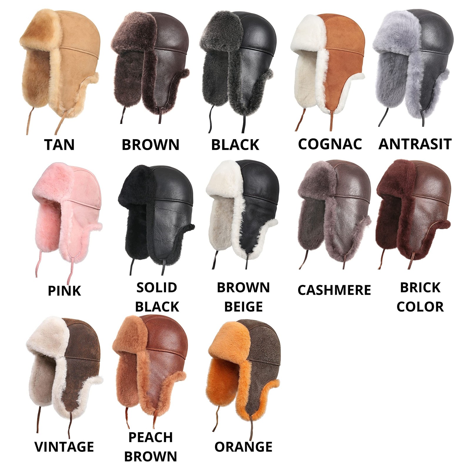 Leather Aviator Shearling Ushanka Trapper Hat Russian Sheepskin Cap Real Fur …
