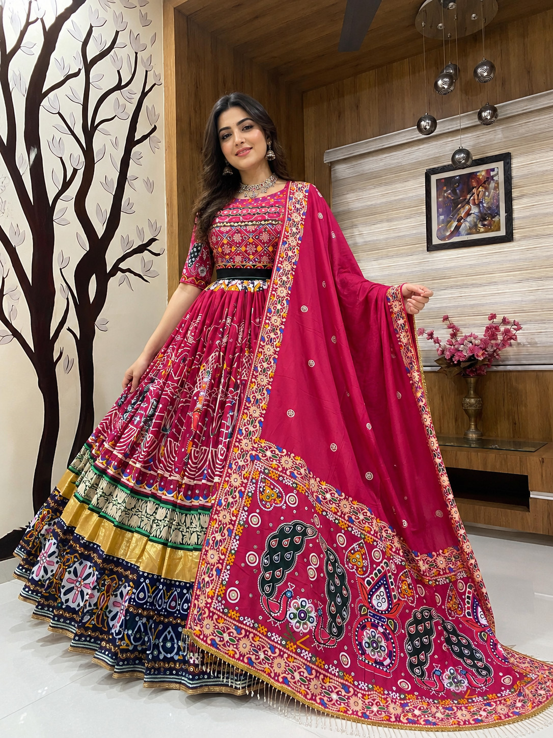 Indian Navratri Garba Lehenga Choli Heavy Muslin Cotton Ethnic Outfit