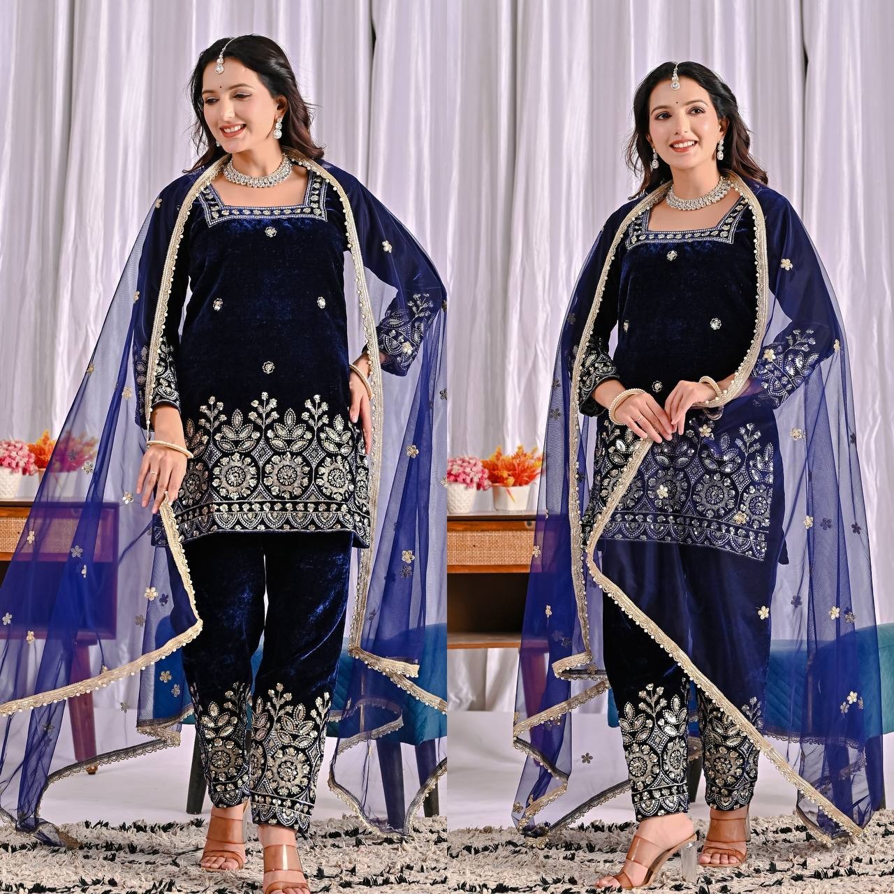 New Stylish Heavy Viscose Velvet Salwar Kameez With Net Dupatta For Party Wear