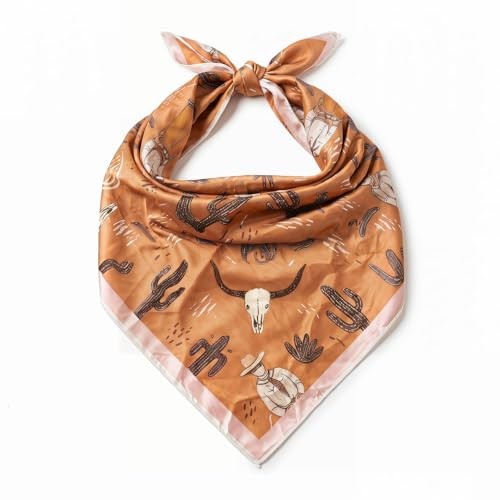 Satin Silk Scarves Western for Men Women 27″X27″ Cowgirl One Size Brown