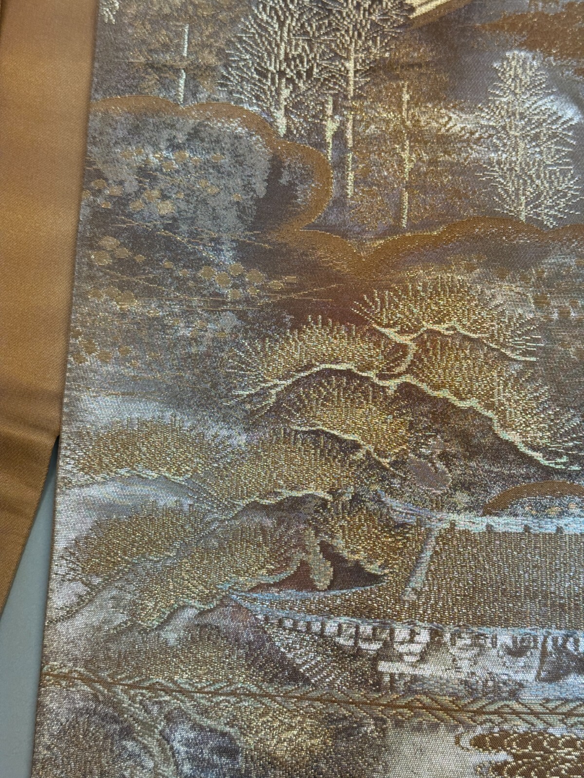 Japanese Vintage Kimono Fukuro Obi silk gold expensive embroidery 163.7×11.8in