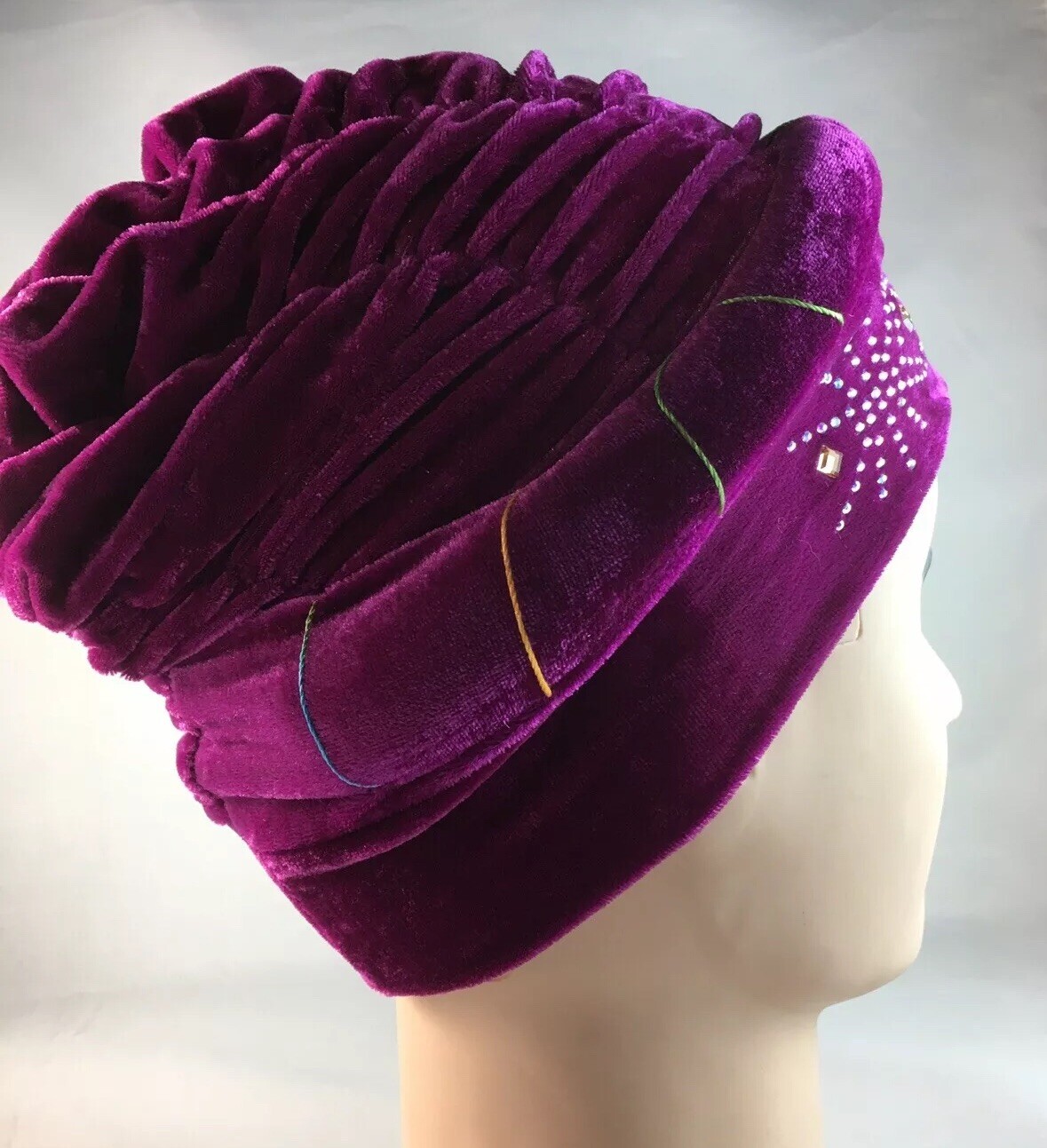 African Women Velvet Spandex Stretch Turban Hat Ladies Head Piece ~ fuchsia Pink