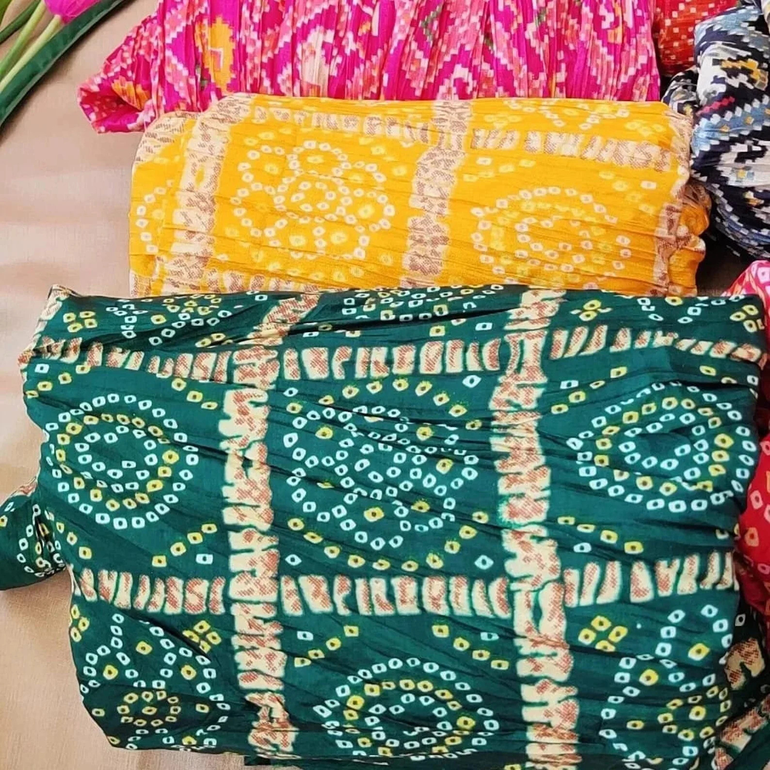 5 pcs Wholesale Lot Chinon Silk Dupatta, Bandhej Print Dupatta 2.25 Meter
