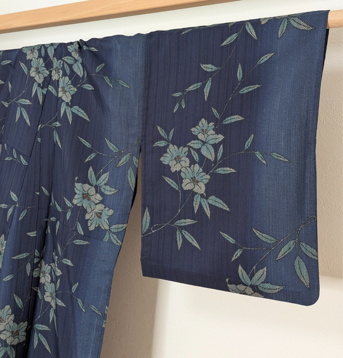 Japanese Summer Kimono Polyester Blue White Floral Komon Washable Usumono