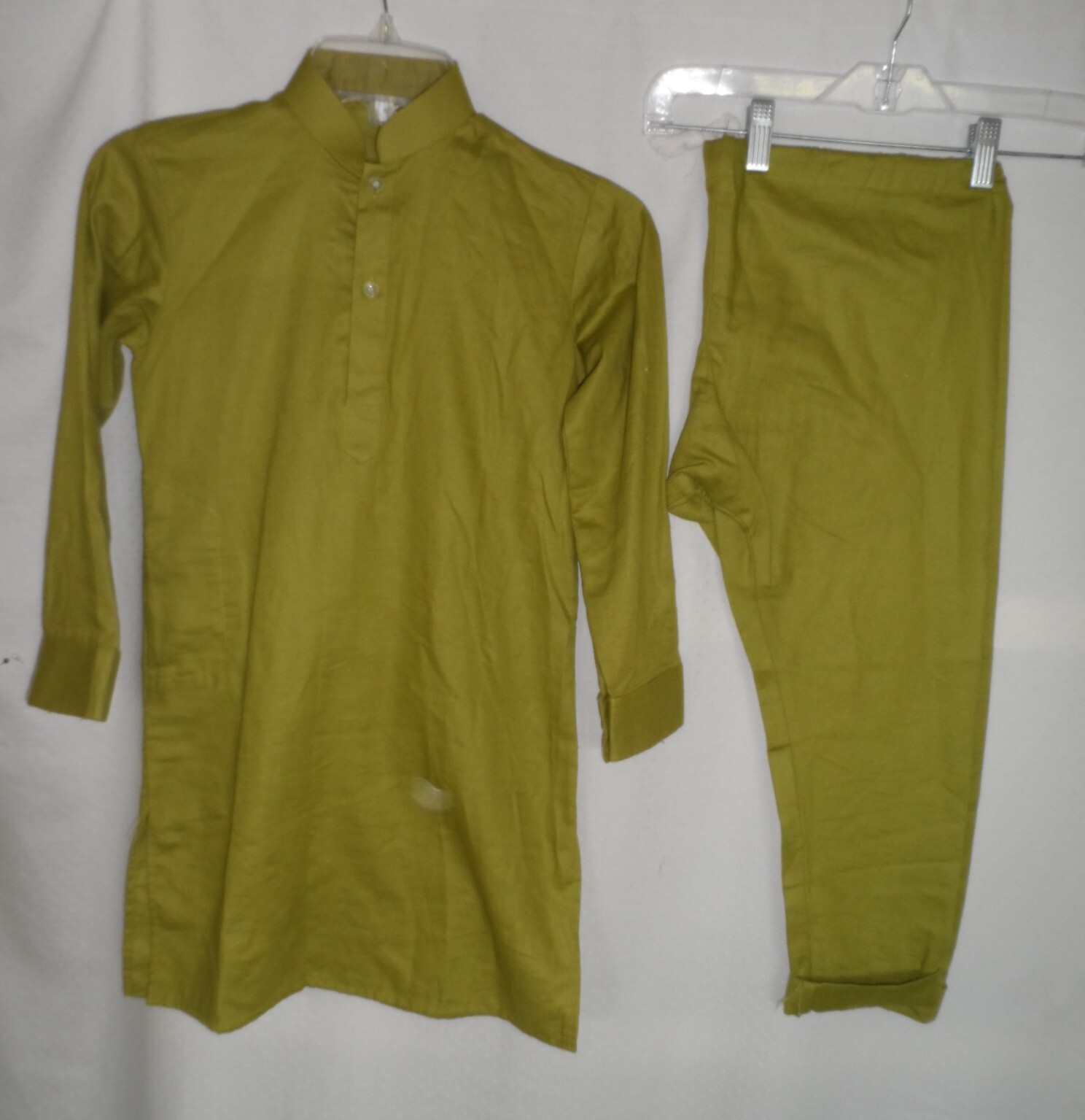 Olive Green Cotton Rayon Blend Salwar Kameez Outfit 2Pc Set Boy Teenager Size 30