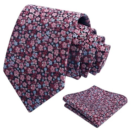 Mens 3.15inches Exquisite Floral Tie with Small Flower A142-burgundy+pink