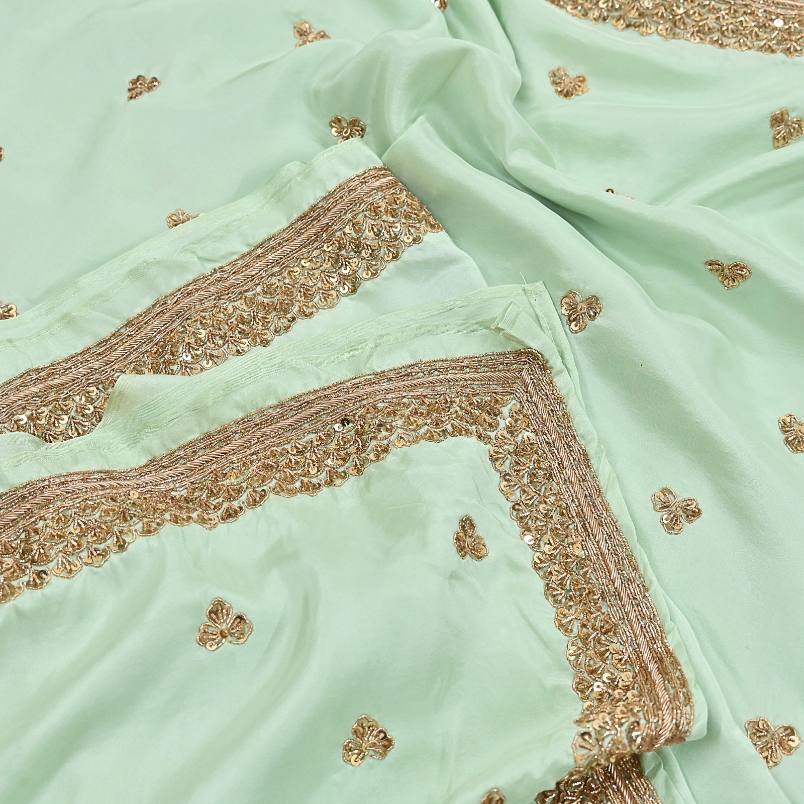 Rare Vintage Pista Green Pure Silk Saree Hand Embroidered Designer Sabyasachi