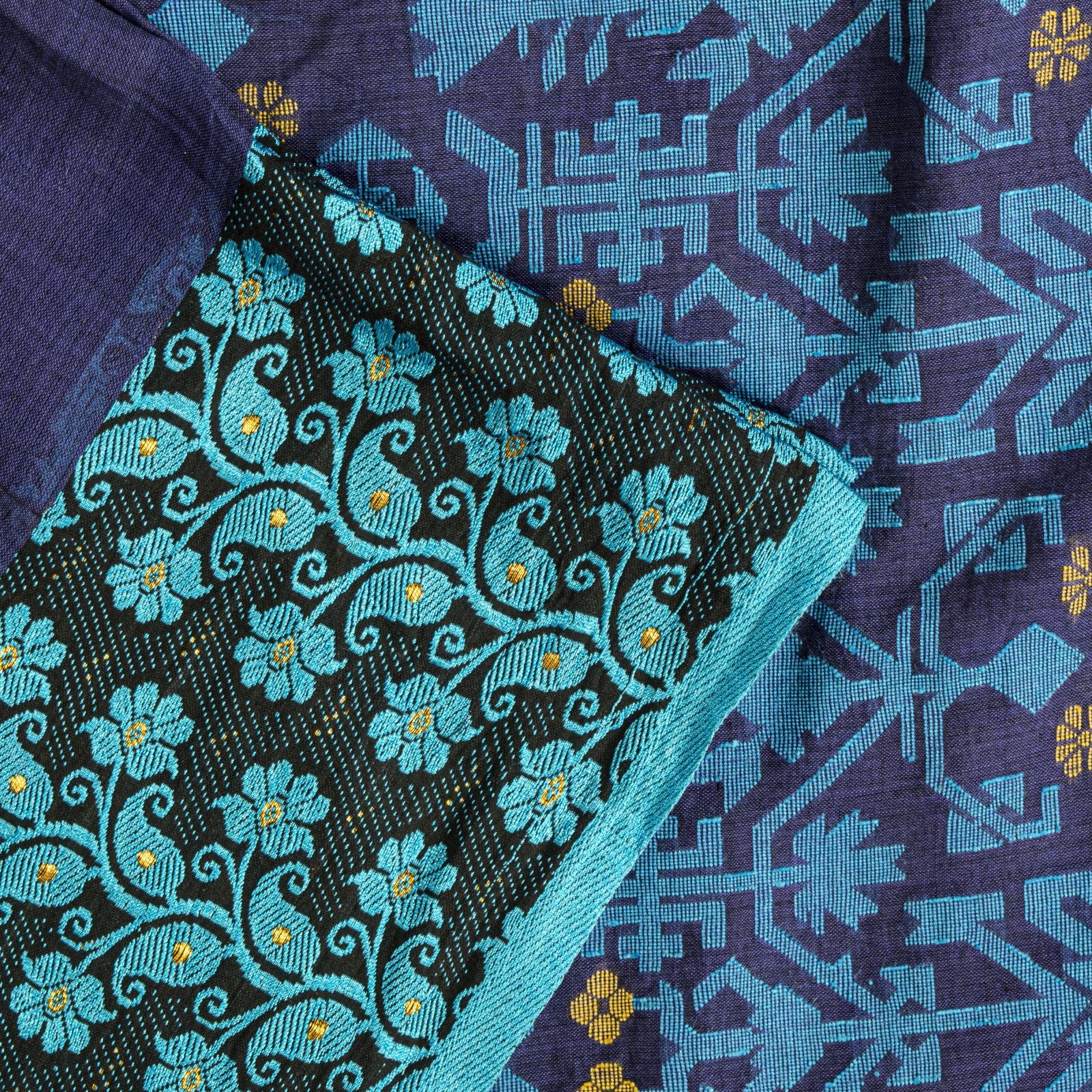 Sanskriti Vintage Blue Pure Cotton Saree Floral Style Jamdani Woven Sari 5.5Yard
