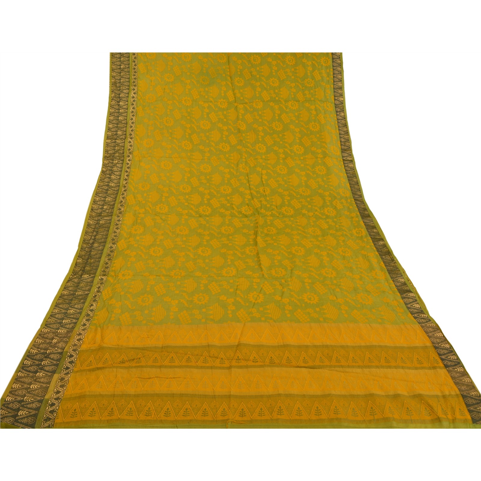 Sanskriti Vintage Green Indian Sarees 100% Pure Silk Woven Sari 5Yd Craft Fabric